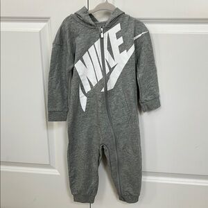 Nike Gray and White Footies One Piece with Hood